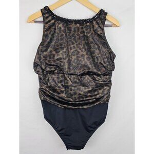 Chi by Falchi Shape FX Women's Swimsuit Size 18W Leopard Sequin One Piece Swim